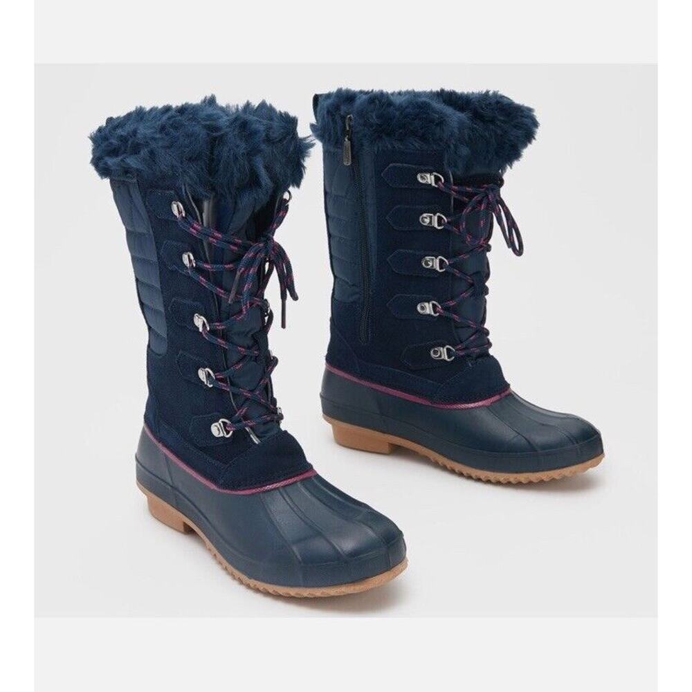 Khombu Colyn Lace Up Zip Faux Fur Trim Waterproof Winter Boots Womens Size 9 NEW